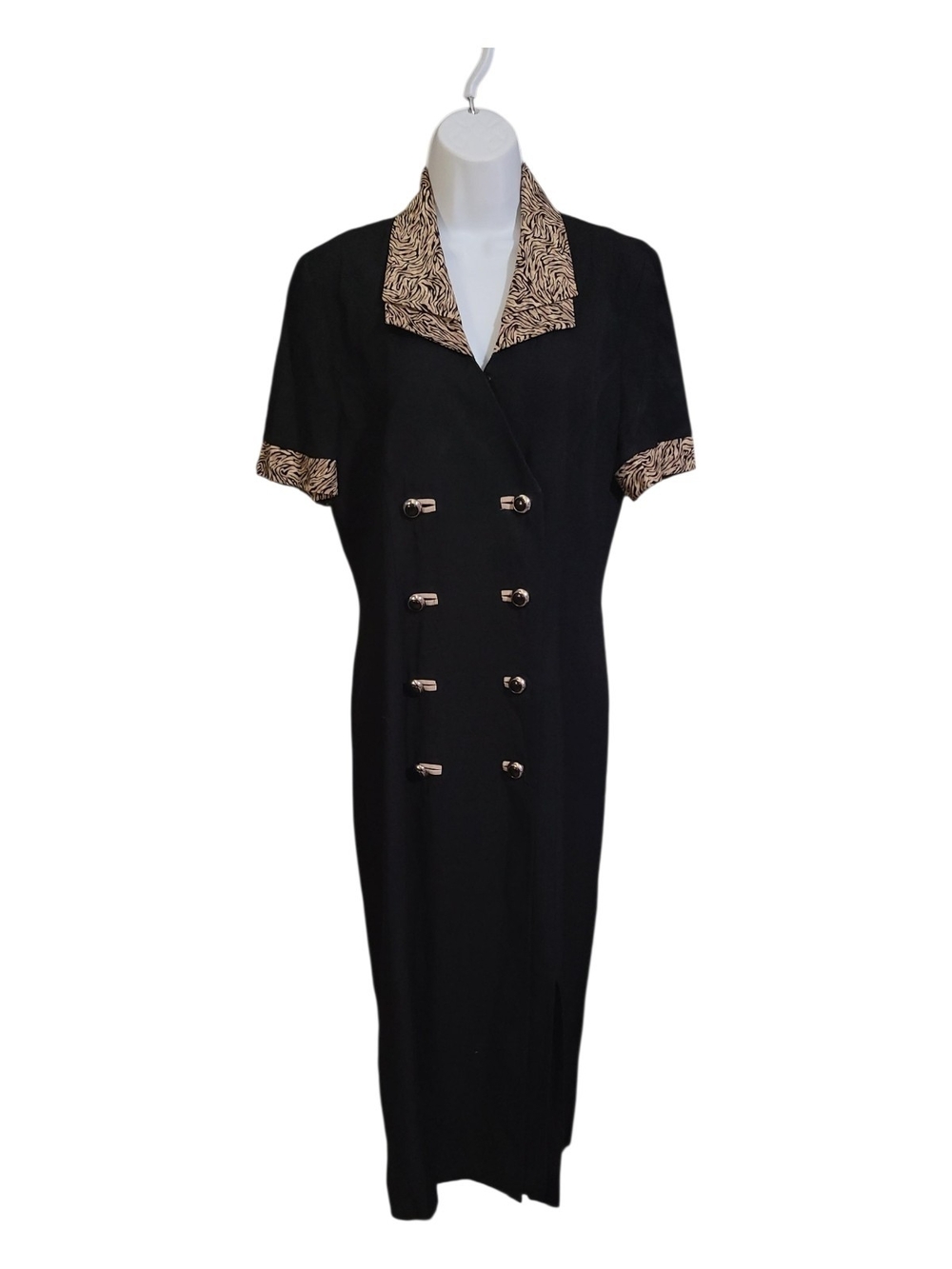 Danny & Nicole Black Midi Dress with Animal Print Collar & Cuffs